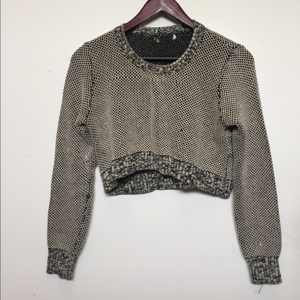 Urban Outfitters Black White Crop Knit Sweater