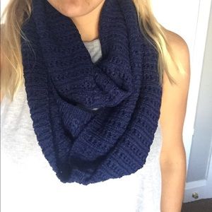 Hand knit blue infinity scarf