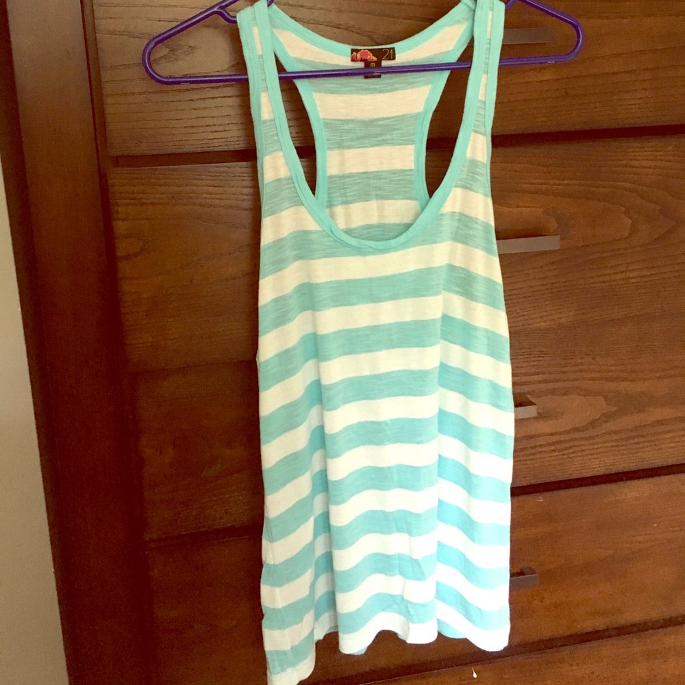 Blue and white striped halter tank