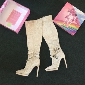 Jeffrey Campbell calf hair thigh high boots