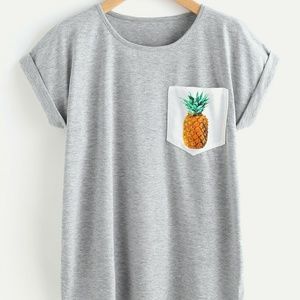 Pineapple Print Cuffed Sleeve T-shirt Medium