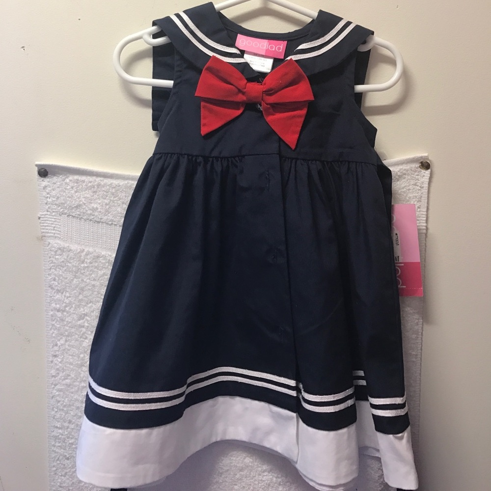 Navy blue red and white dress