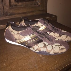 Coach brown and gold laceless sneaker sz 9.5