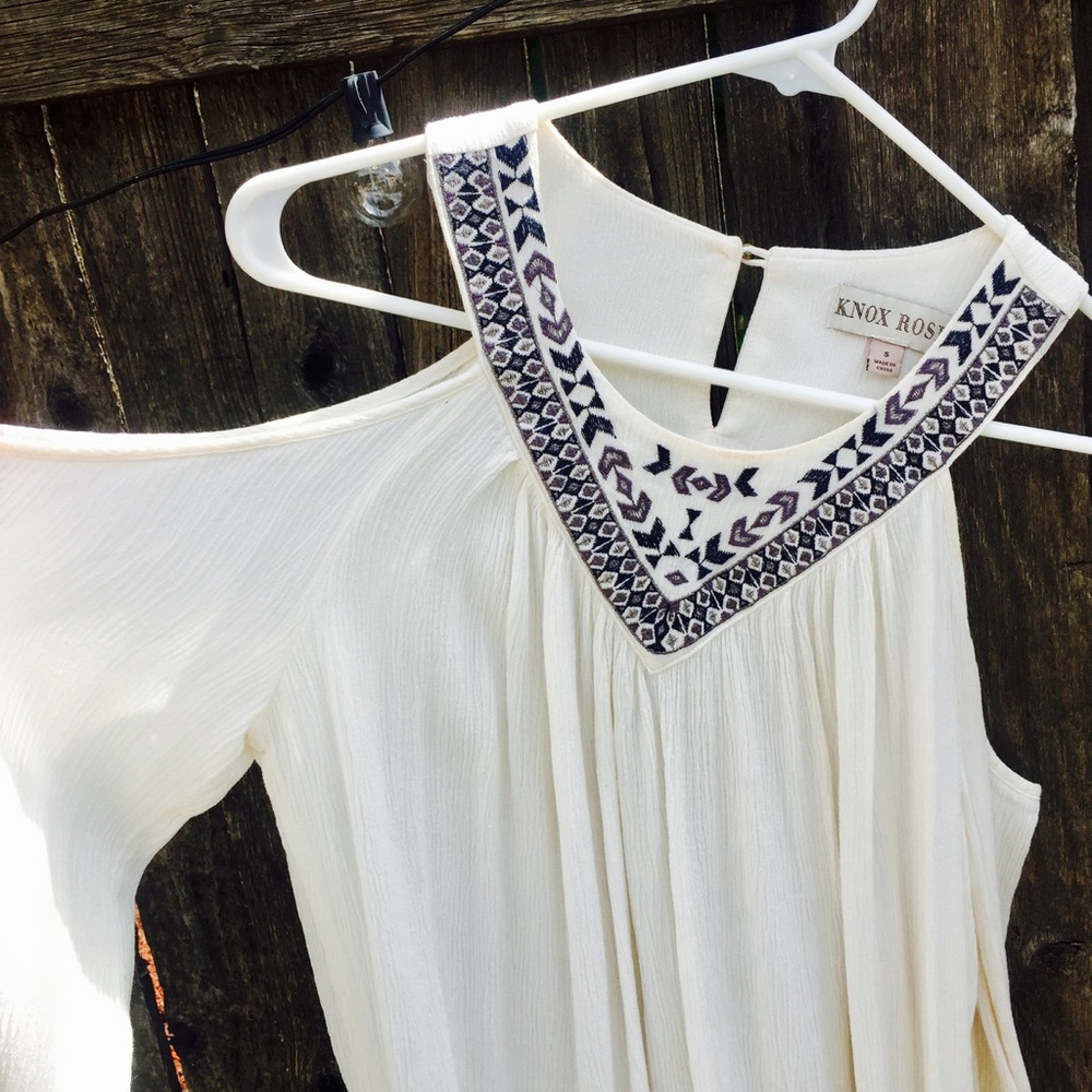 Cold Shoulder Blouse with Embroidered Neckline!