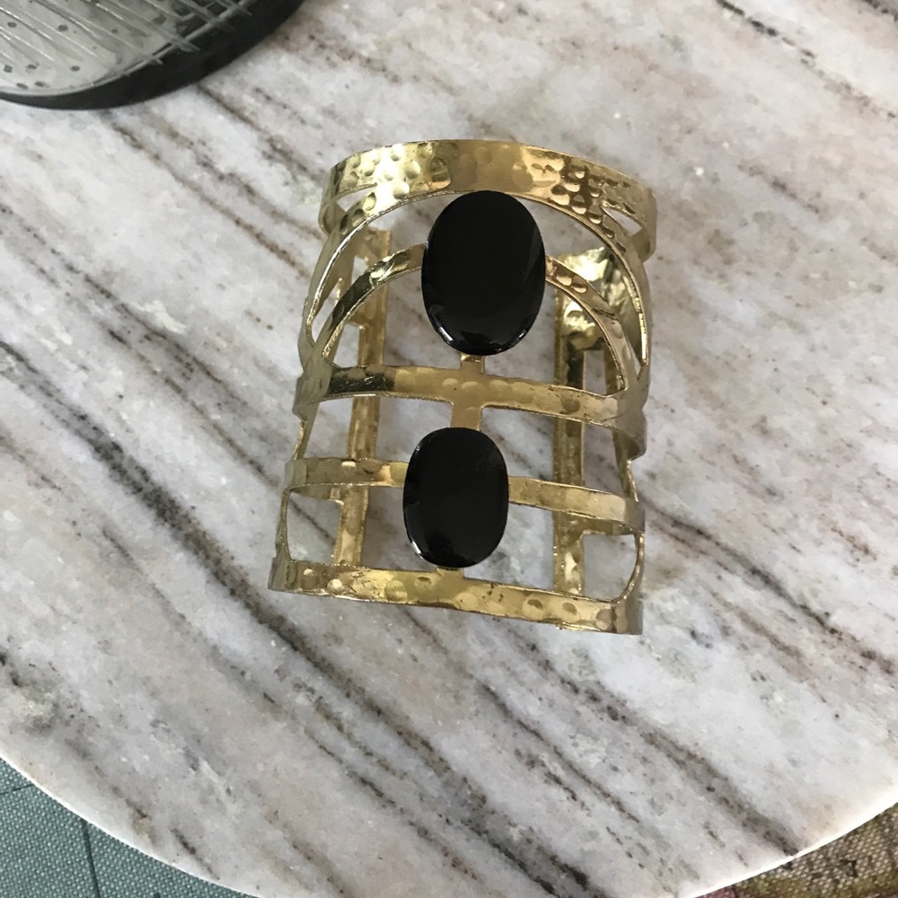 Gold hammered Bohemian cuff bracelet
