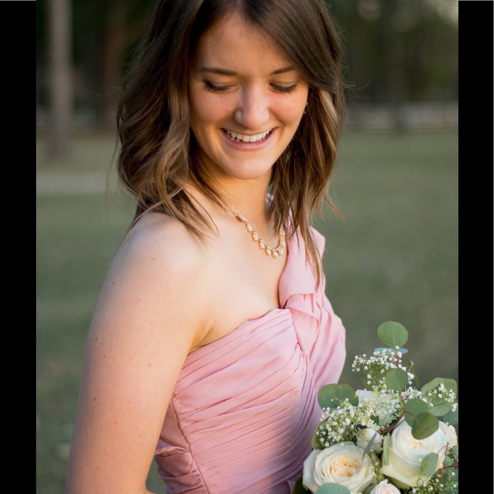light pink David's bridal bridesmaid dress.