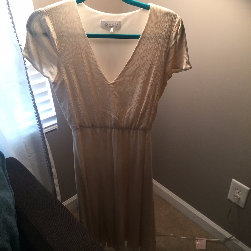 Cream V-Neck Midi Dress