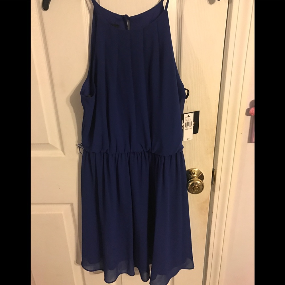 Never worn!! Blue flowy dress with belt.