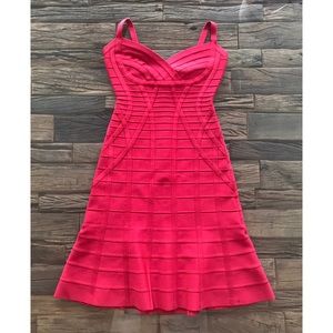 Herve Leger V-Neck Flared Skirt Bandage Dress