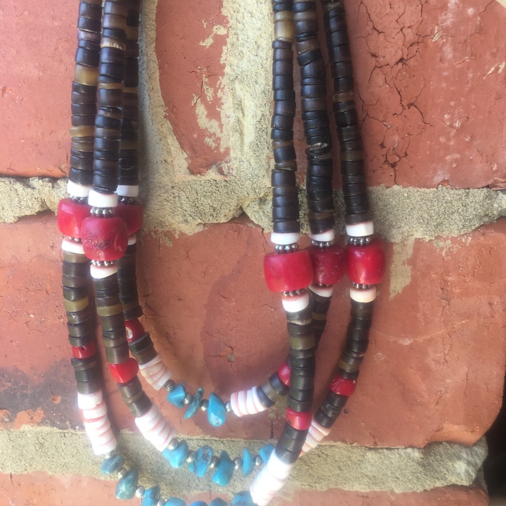 Navajo Turquoise, Coral, & Heishi bead necklace