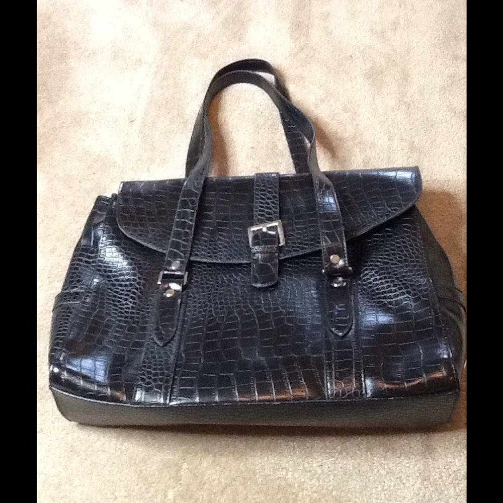 Black leather handbag