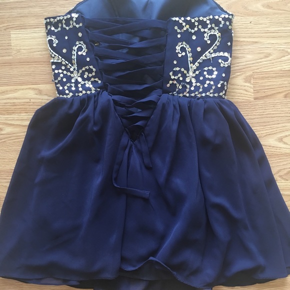Blue beaded strapless formal dress - Picture 2 of 2