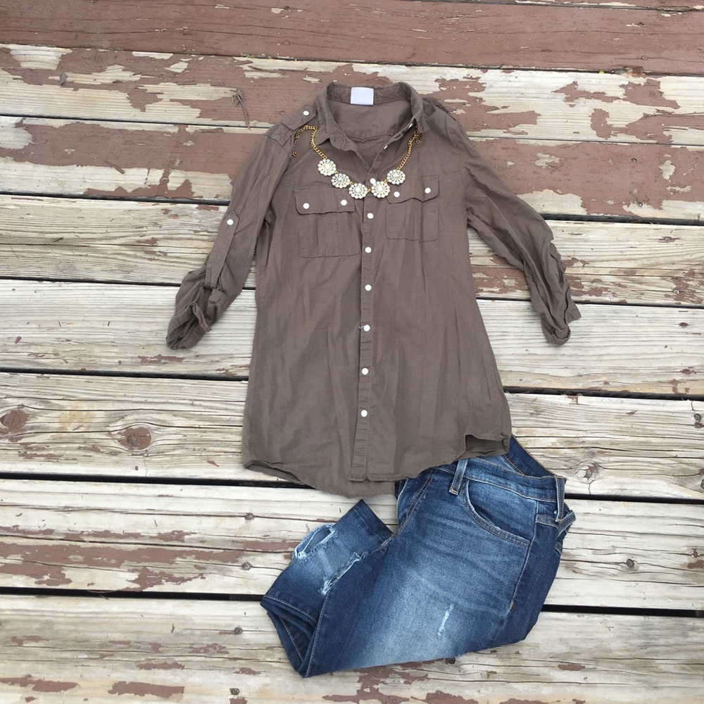 Lola Army green button down shirt