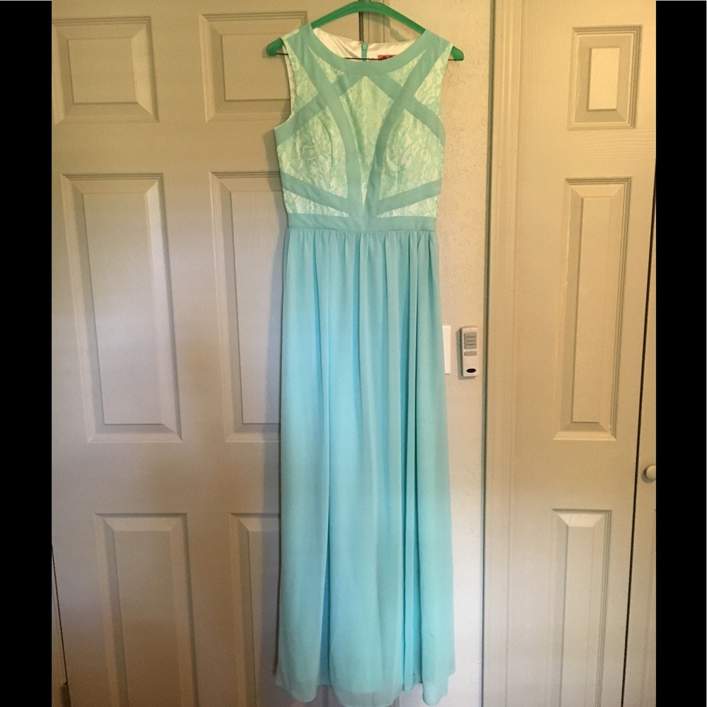 Modcloth turquoise maxi dress with lace detailing