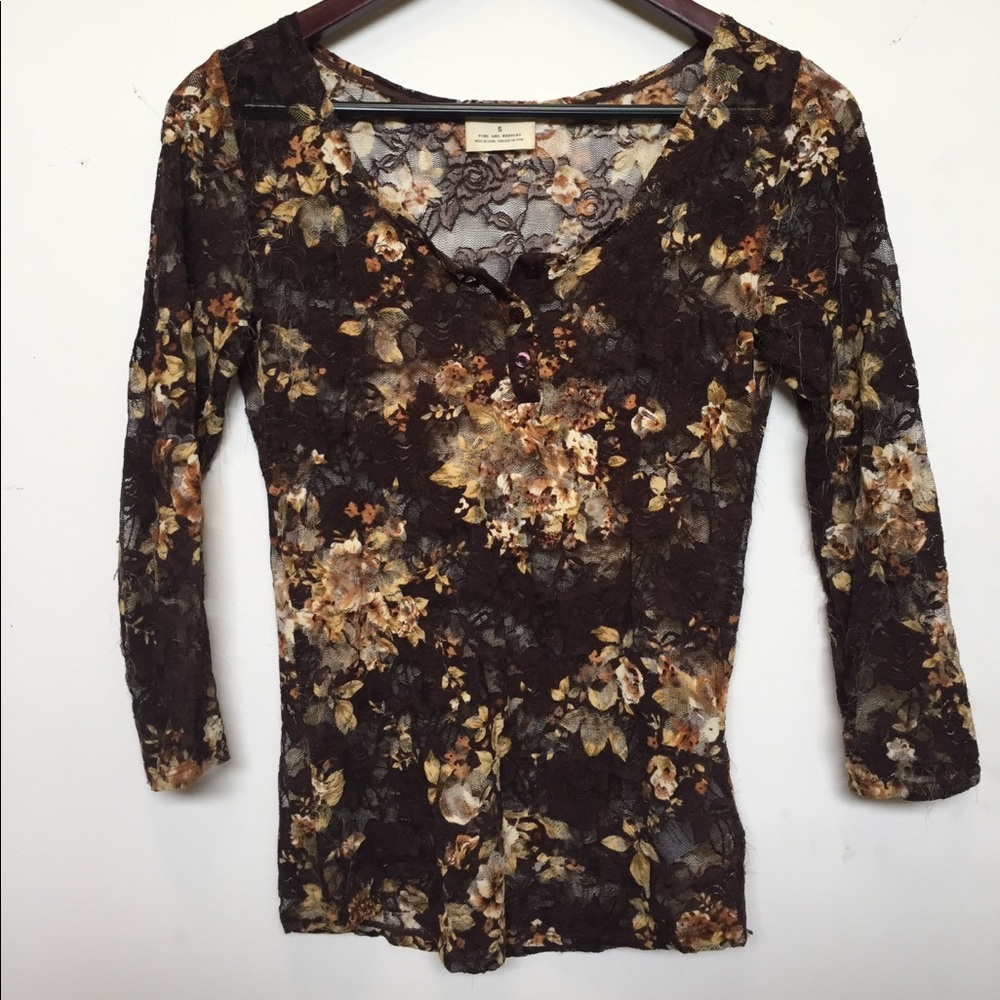 Urban Outfitters Brown Floral Mesh Longsleeve