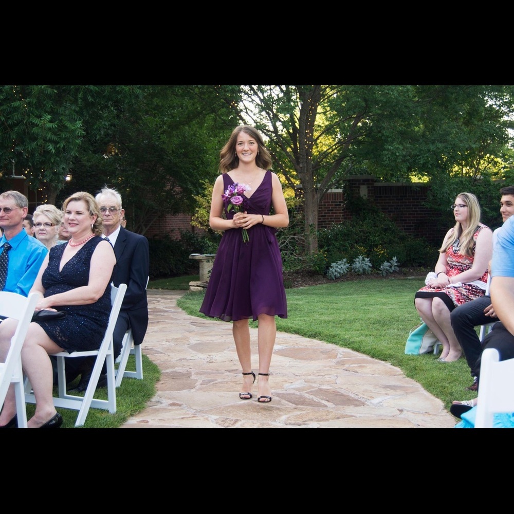 Elegant chiffon purple (plum) bridesmaid dress.