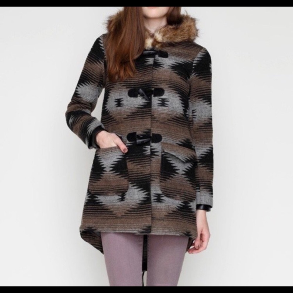 BB Dakota wool Aztec jacket with fur hood