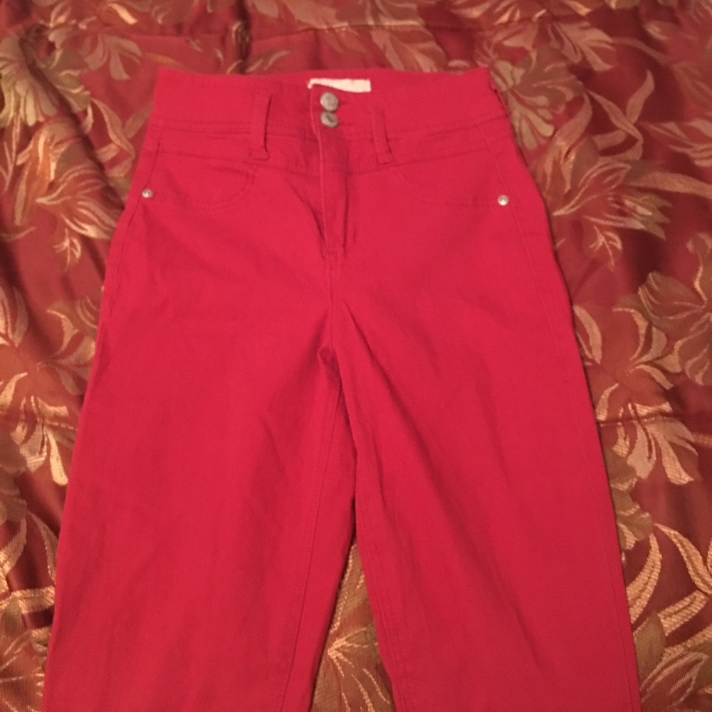 Red high wasted skinny jeans