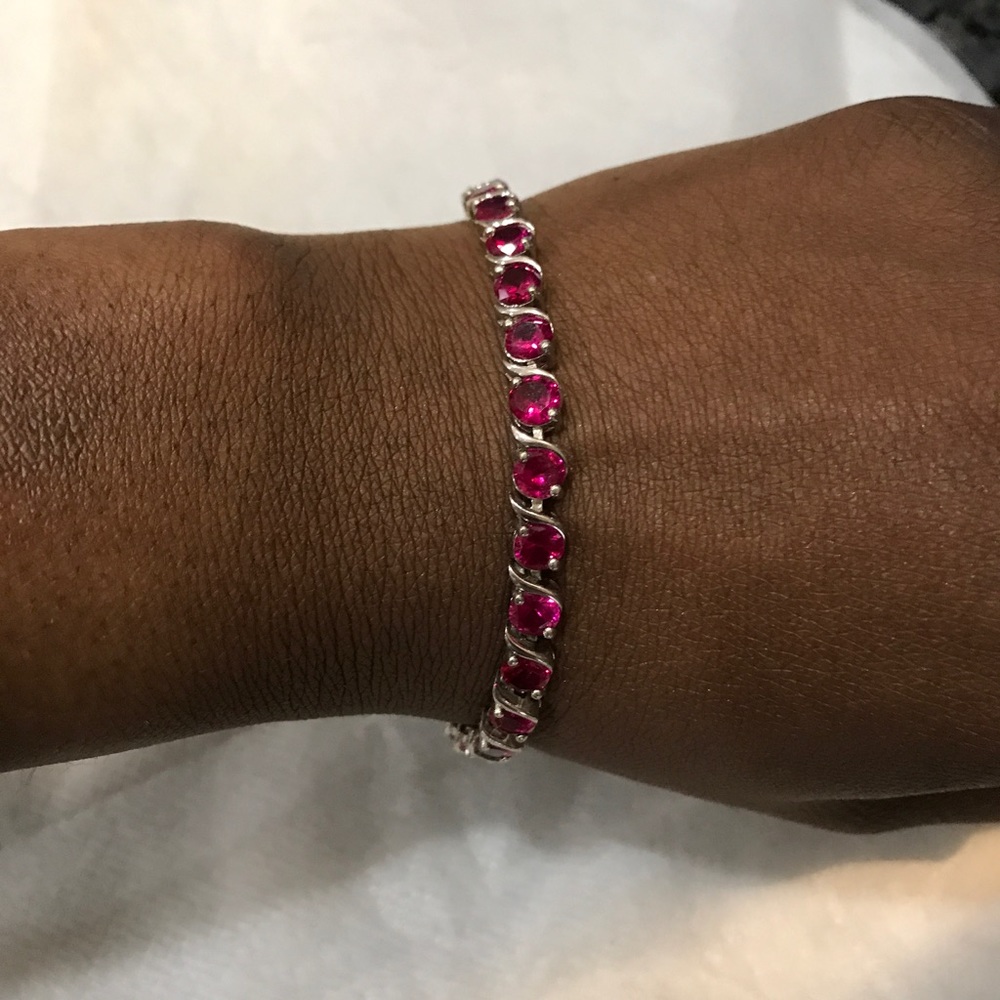 Sterling Silver and Pink Sapphire Tennis Bracelet
