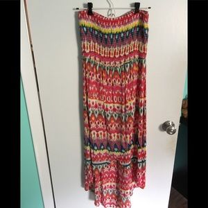 Tropical strapless high-low dress