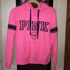 PINK Half Zip, Loose Neck Hoodie