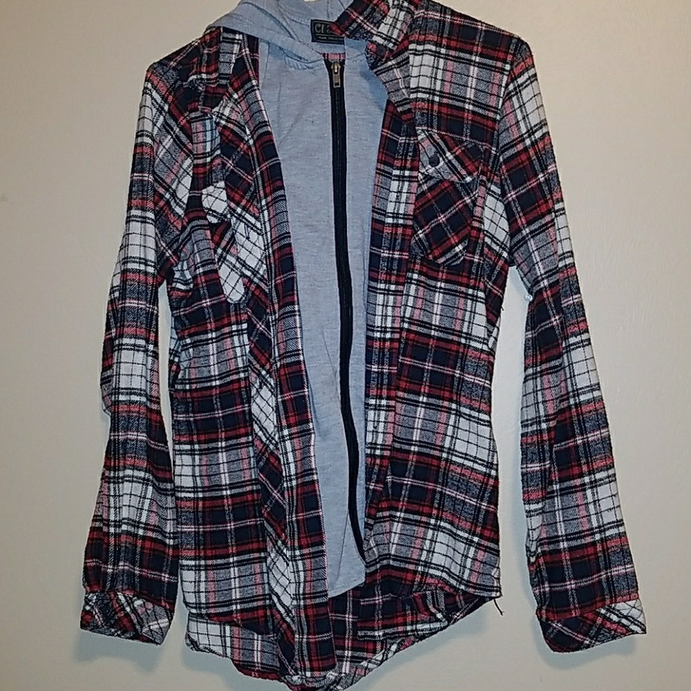 Hoodie w zipper attached to flannel