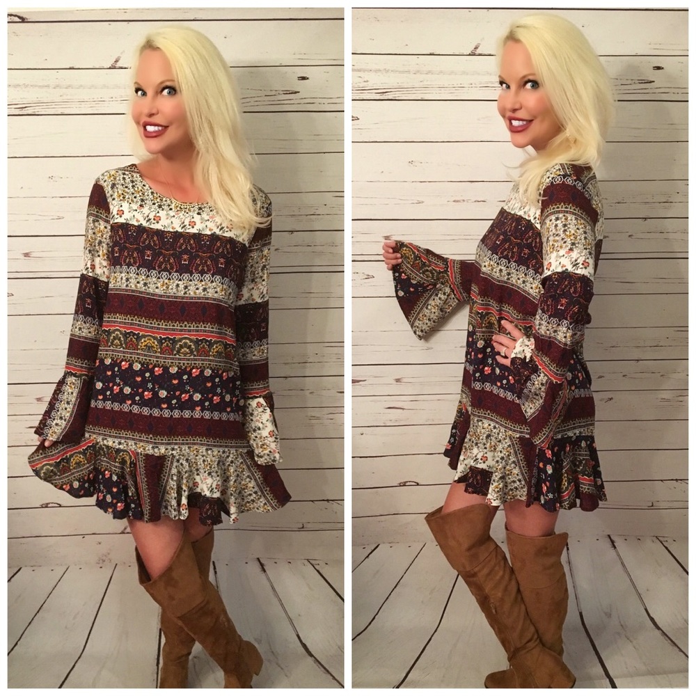 Stunning ruffle hem multi color back cut out dress - Picture 2 of 3