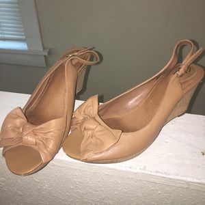 Clarks slingback cork wedges