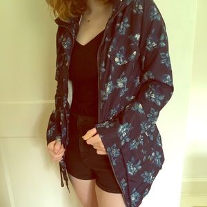 Merona Size S blue flower print rain coat