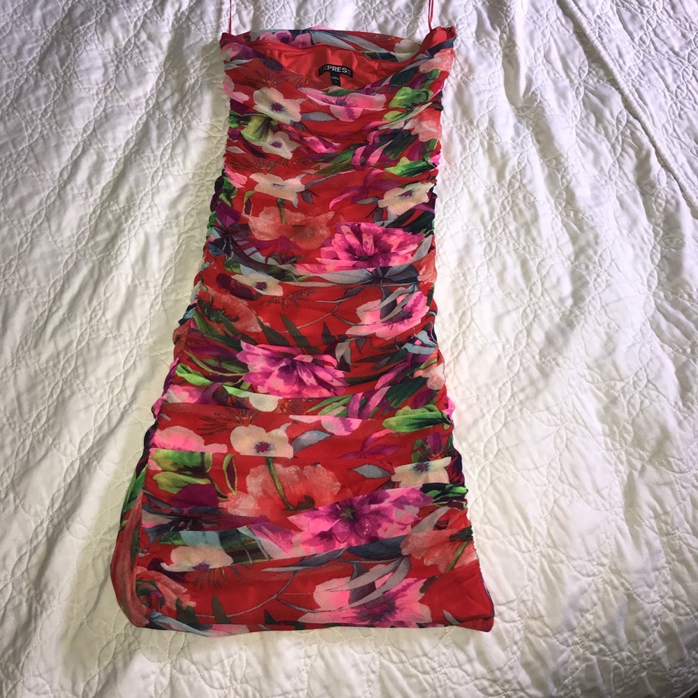 Strapless floral bodycon