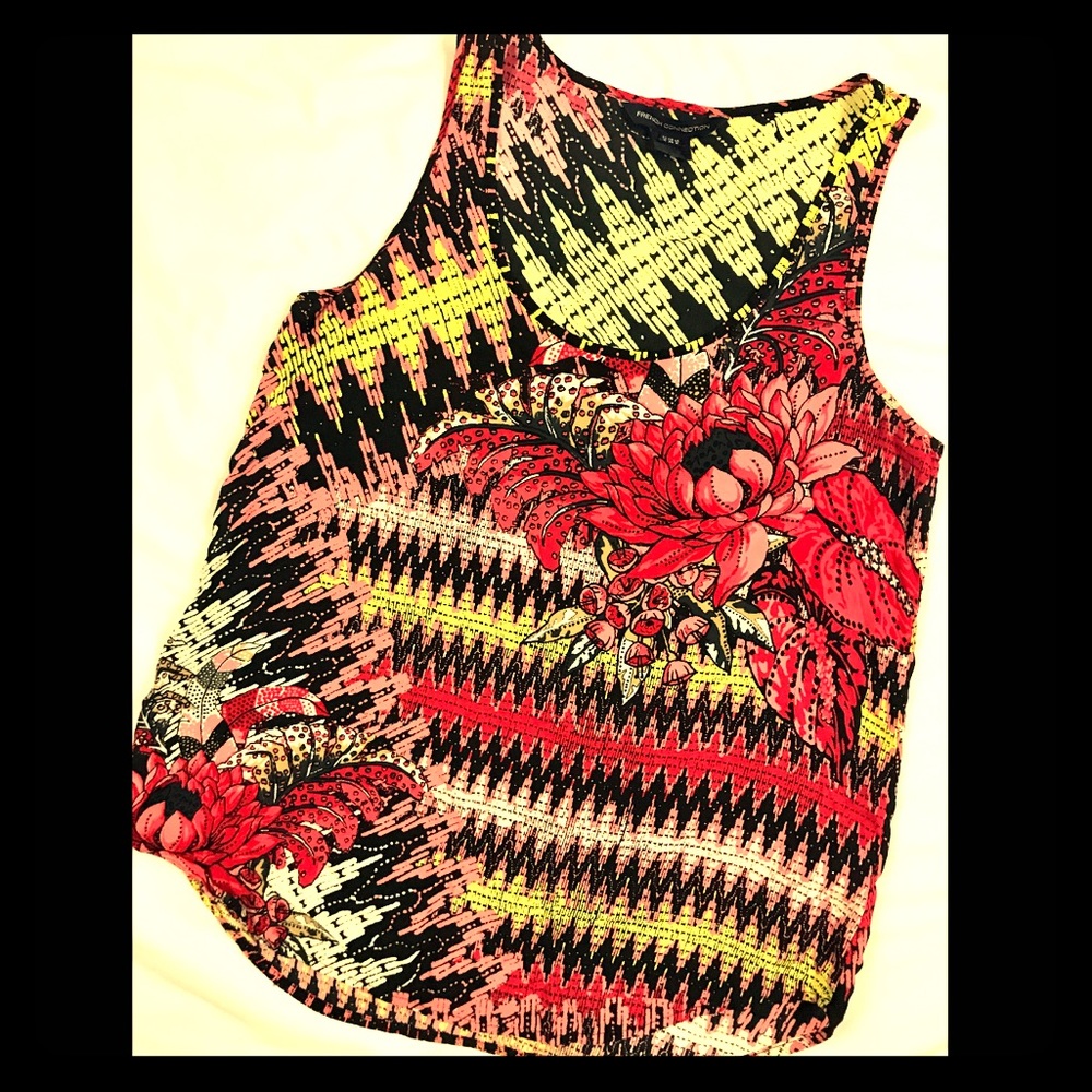 French connection multicolored floral light tank 6