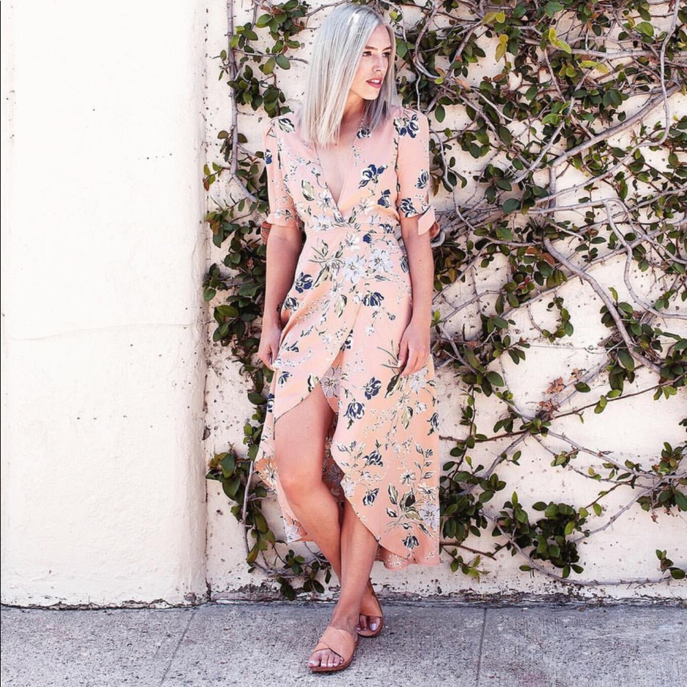 Blush floral Reformation tie up midi dress
