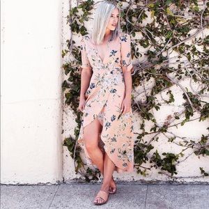 Blush floral Reformation tie up midi dress