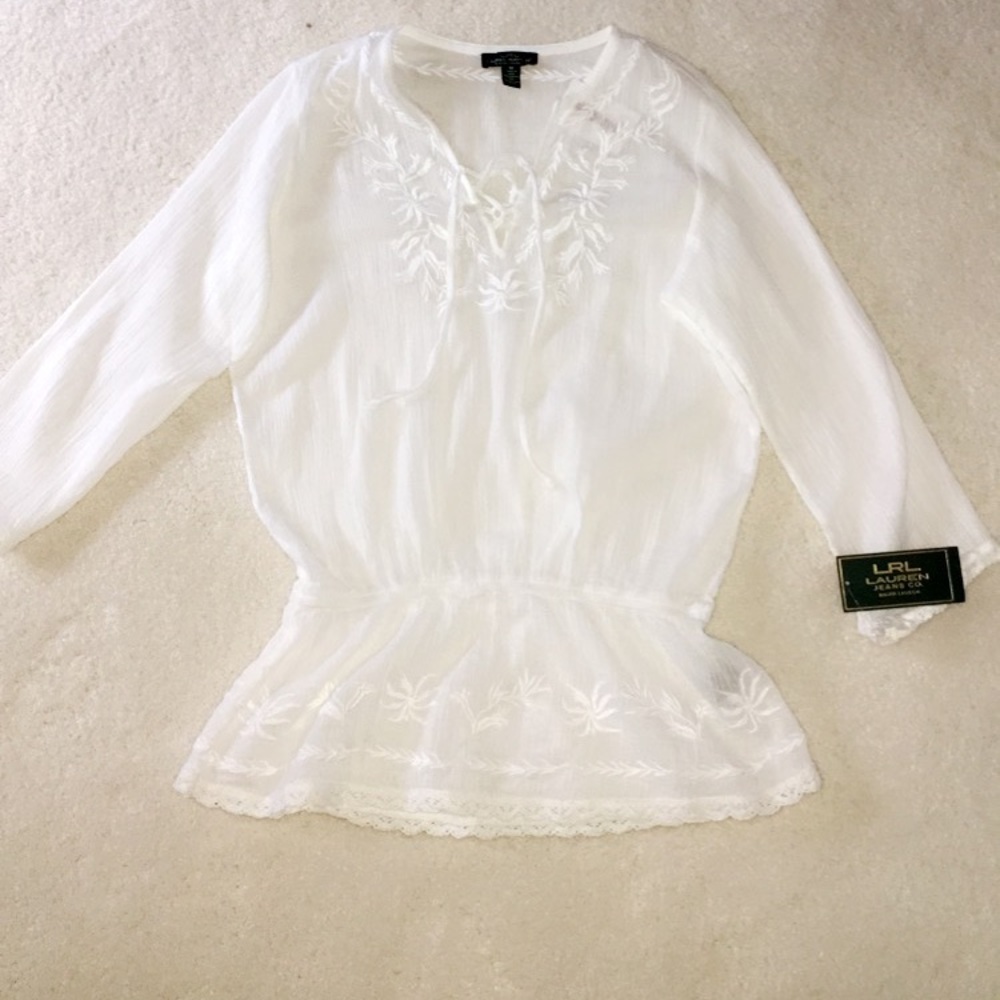 Ralph Lauren Women's White Embroidered Top