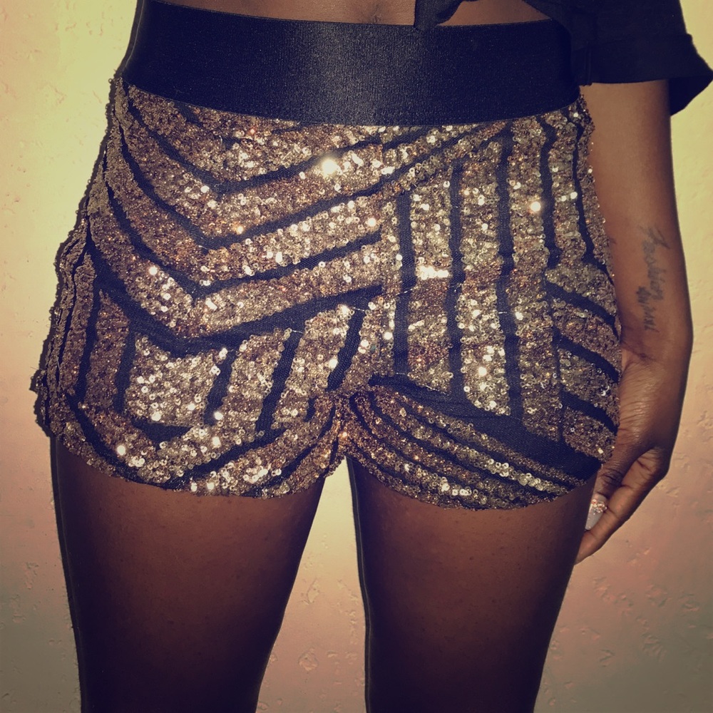 Black & Gold All Sequins Shorts