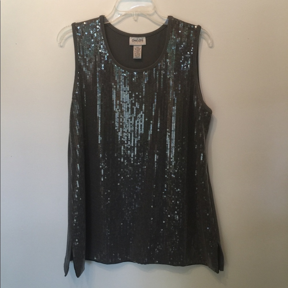 Chico's Size 2 (L) gray. sequined tunic; all sequins in good order; UEC