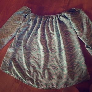 Off the shoulder teal shirt