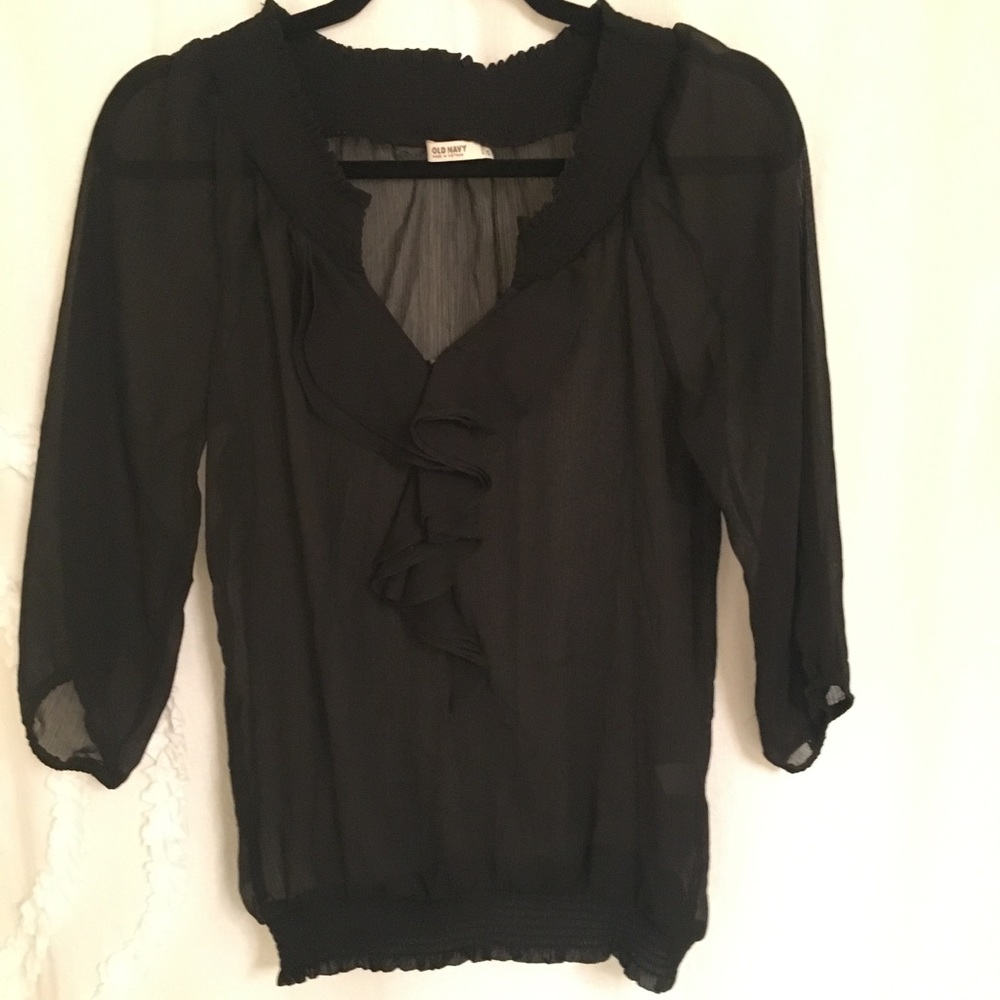 Sheer Black Old Navy Blouse w/Ruffle Details