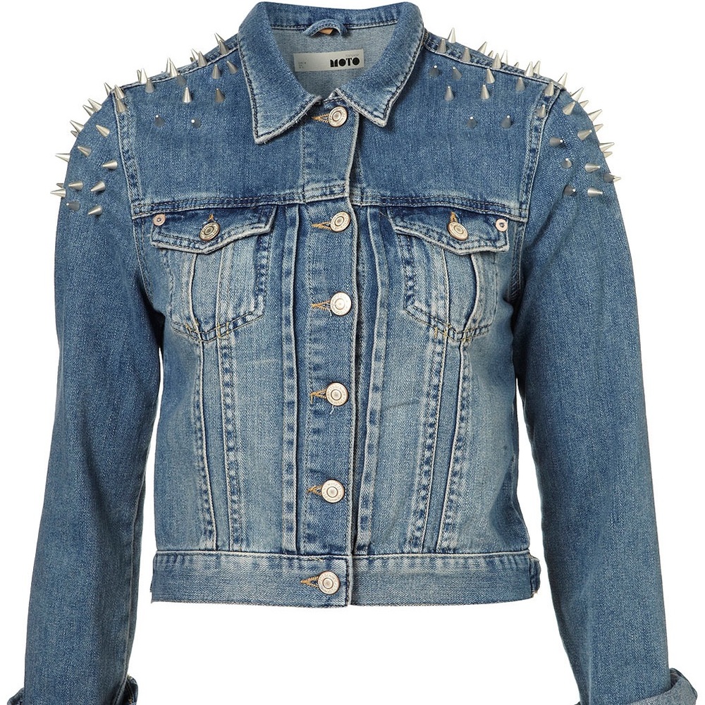 Denim jacket with spike studded shoulders