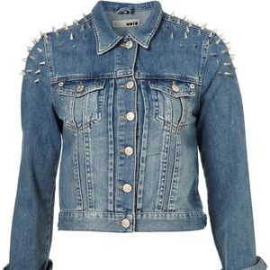 Denim jacket with spike studded shoulders
