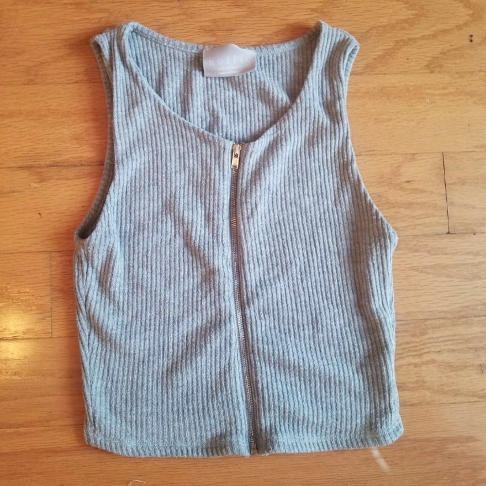 Grey Zip-Up Crop Top