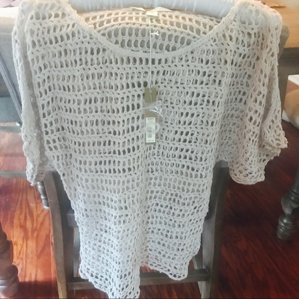 Open Stitch Crotchet Short Sleeve Sweater Natural
