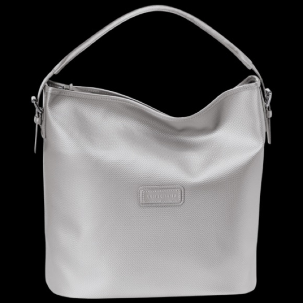Long champ bucket/ hobo bag. Dark metallic silver