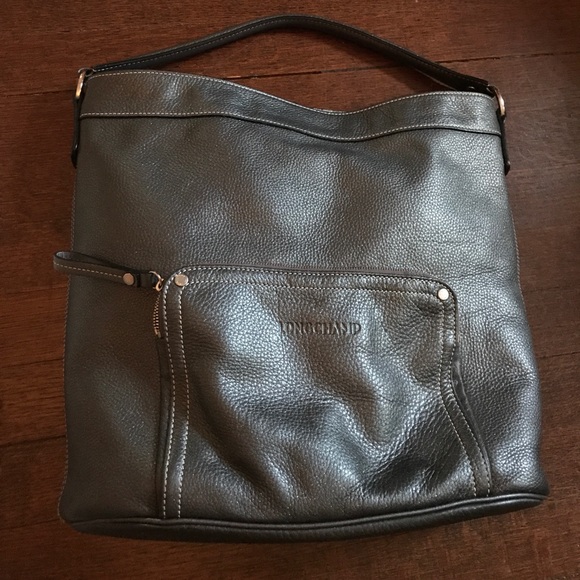 Long champ bucket/ hobo bag. Dark metallic silver - Picture 2 of 5