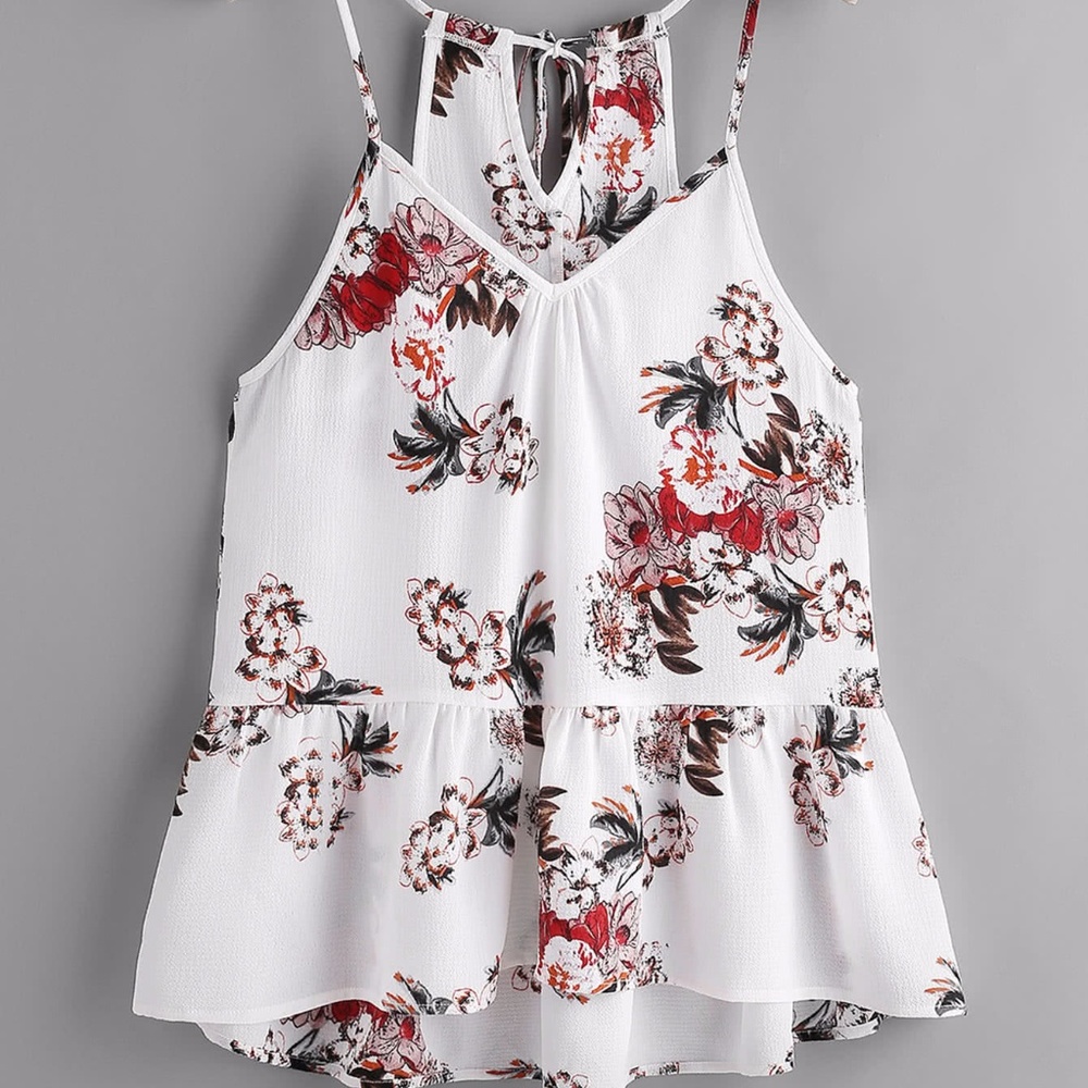 Floral Keyhole Self Tie Cami Top