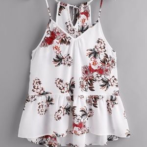 Floral Keyhole Self Tie Cami Top