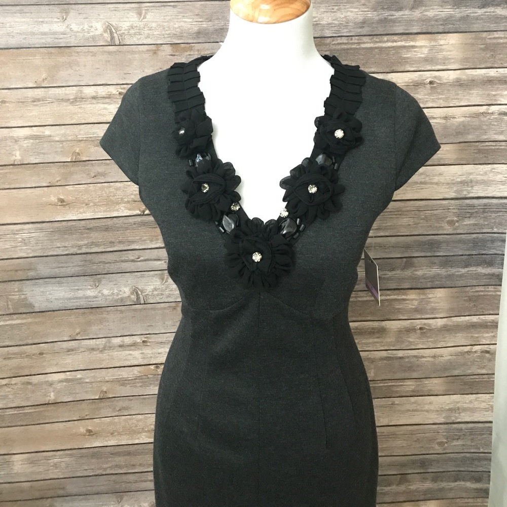 Taylor Grey Sheath Dress with Black Flowers