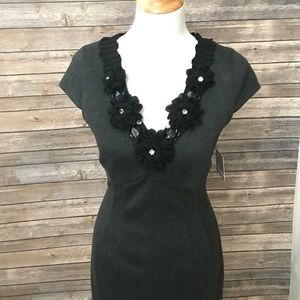 Taylor Grey Sheath Dress with Black Flowers