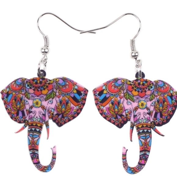 Elephant Acrylic Earrings Red - Picture 3 of 3