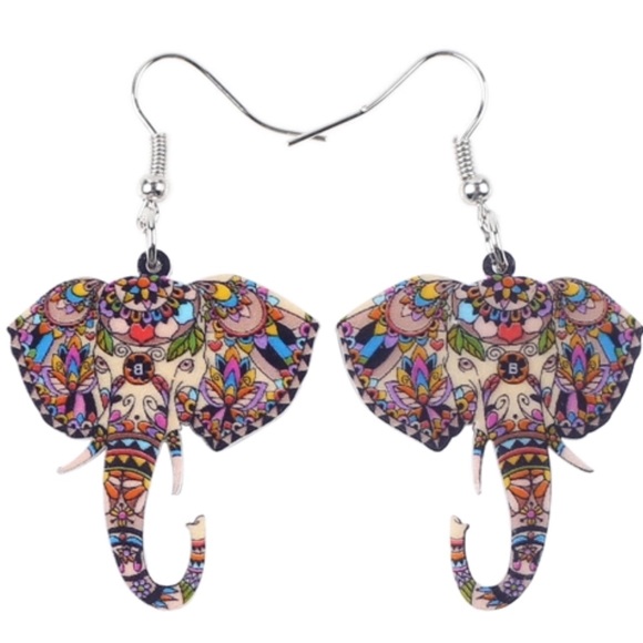Elephant Acrylic Earrings Brown - Picture 2 of 3